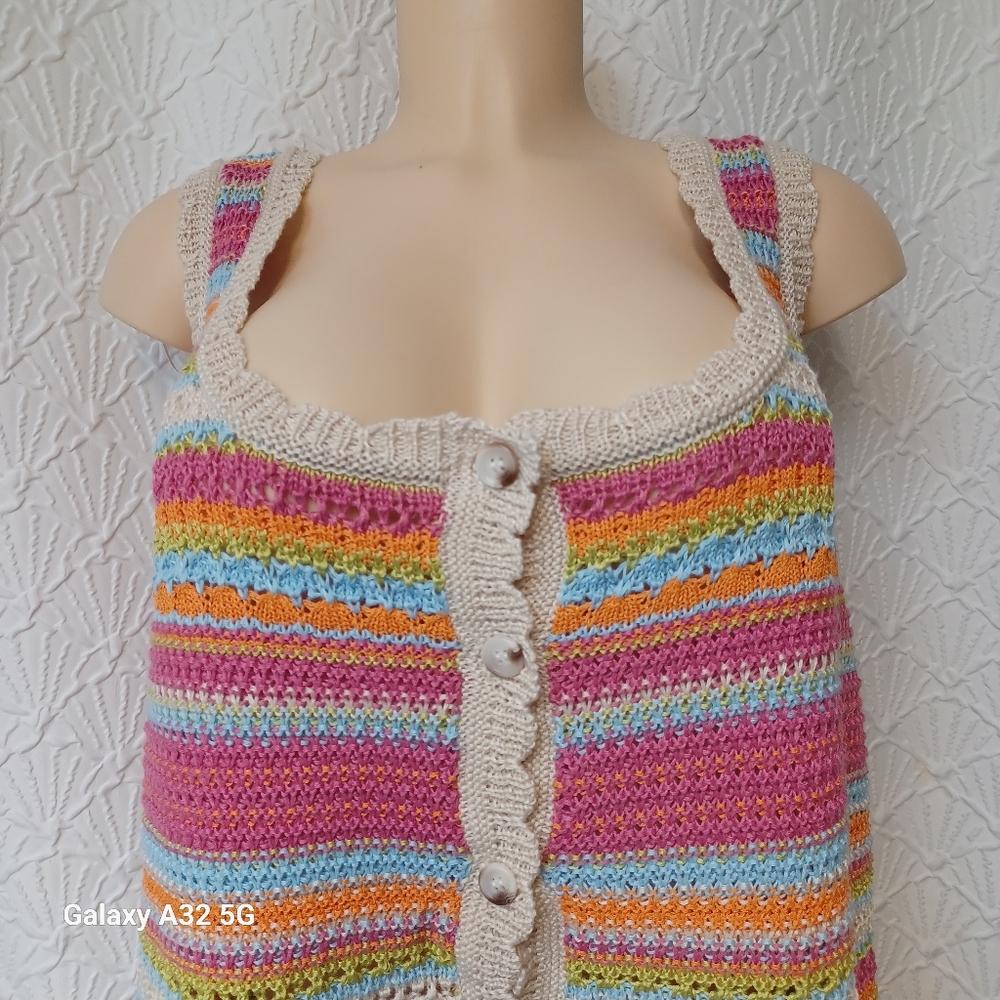 GRACE+KARMA New Women Boho Size 1X  Multicolor Striped Knit Tank Top - Picture 4 of 10